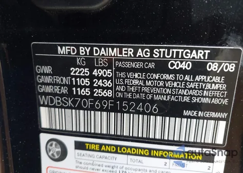 2009 Mercedes-Benz Sl 63 Amg from USA, damaged, VIN WDBSK70F69F152406